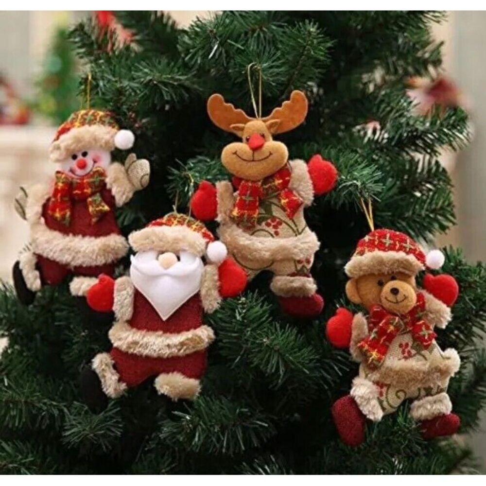 Festive Holiday Ornament Set - Santa, Reindeer, Bear - Red and White